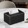 Rounded corner tissue box - black Italian striped small size