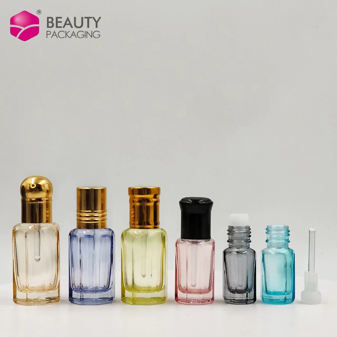 3ml~12ml Octagonal Bottle With Plastic Glass Dip Stick Glass Hand Sample Perfume Essential Oil Bottle