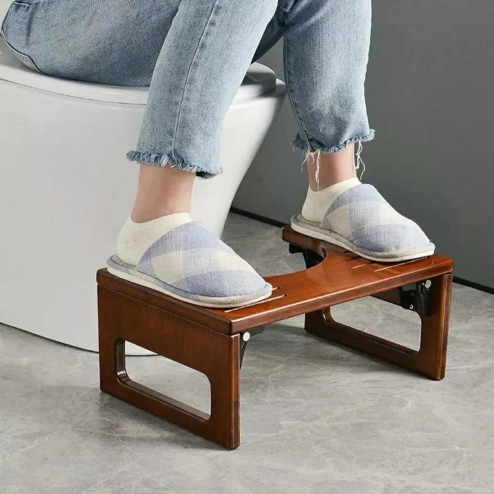 Wooden Toilet Stool Foldable Toilet Foot Stool Ergonomic Adjustable Height Potty Step Stool Footrest for Household Bathroom Use