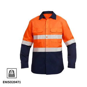 Custom Logo Breathable Mesh Long Sleeve Workwear High Visibility Industrial Mining Construction Builder Hi Vis Work Safety Shirt
