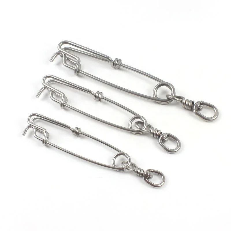 5pcs Longline Fishing Snap Clips Stainless Steel Floatline Tuna Clips With Rolling Swivel 5 Sizes%2f