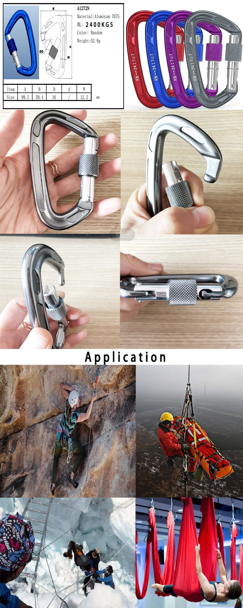 Aluminum Climbing Mousqueton for outdoor sports