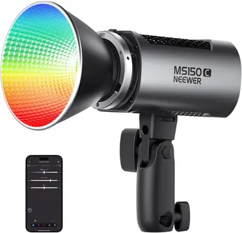 NEEWER MS150C RGBWW LED Video Light with 2.4G/APP Control, 150W Metal Mini RGB COB Continuous Output Lighting Bowens Mount