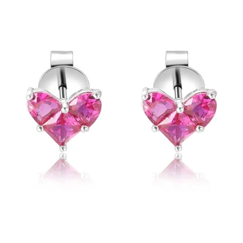 925 sterling silver customized lover valentine jewelry stud earrings women cubic zirconia heart shaped earrings