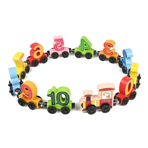 Wooden Number Train Toy for Toddlers Early Learning Math Skills with 12 Interactive Cars Hands on Educational Play Toy