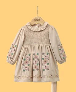 New Bestseller  High Quality Smocking Embroidery Autumn Girl Child Dress with  Pattern  Leisure Wear