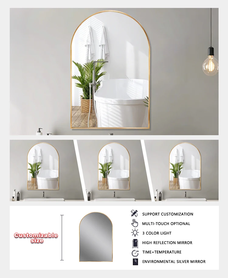 product luxury arch aluminum frame mirror high quality wall mount bath mirrors decorative mirror for home bathroom-7