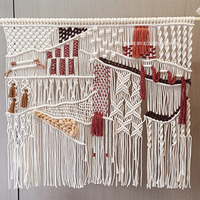 2024 Boho Wholesale Home Decor Cotton Macrame Colorful Tassel Wall Hanging Macrame  Wall Hanging