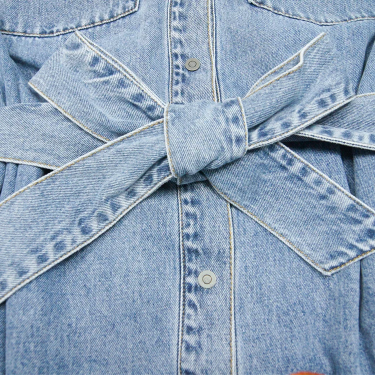 Rochie-bluză fashion din denim cu mâneci lungi și centură pentru femei, îmbrăcăminte de toamnă casual, blazer pentru femei, îmbrăcăminte la modă