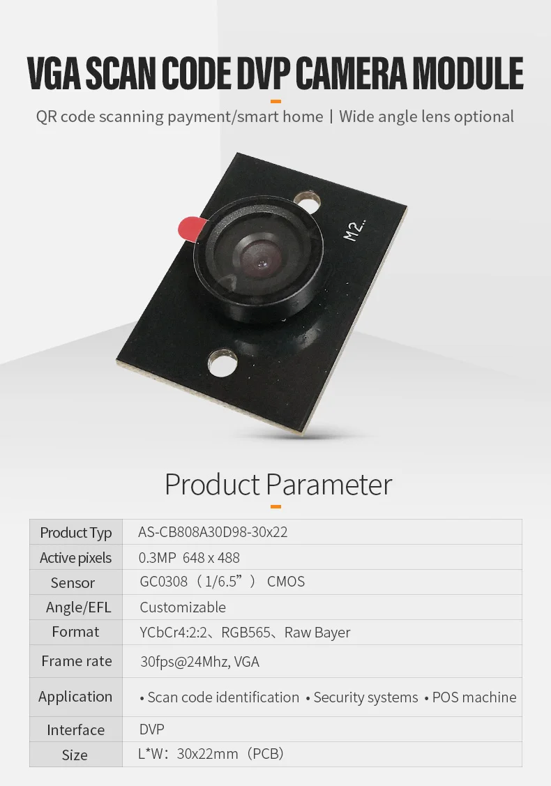 DGZX Mini Size DVP Interface Wide Angle 0.3MP GC0308 ESP32 Camera Sensor Module Ultra-low Light Finger Vein Recognition插图