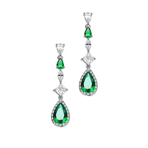 Keiyue Luxury Women's Green Water Drop Shaped Silver Jewelry Tanishq Designs Drop Earrings
