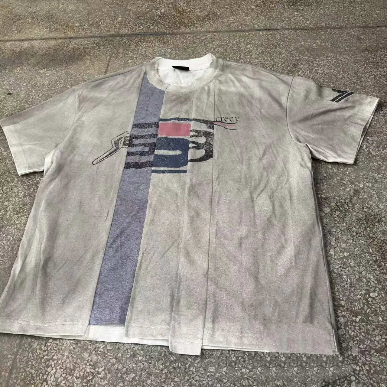 Custom Splatter Paint Vintage Color Blocked Tee Oversized 100% Cotton T-shirt Boxy Cropped Cut and Sew Panel Men's t Shirt gallery 7