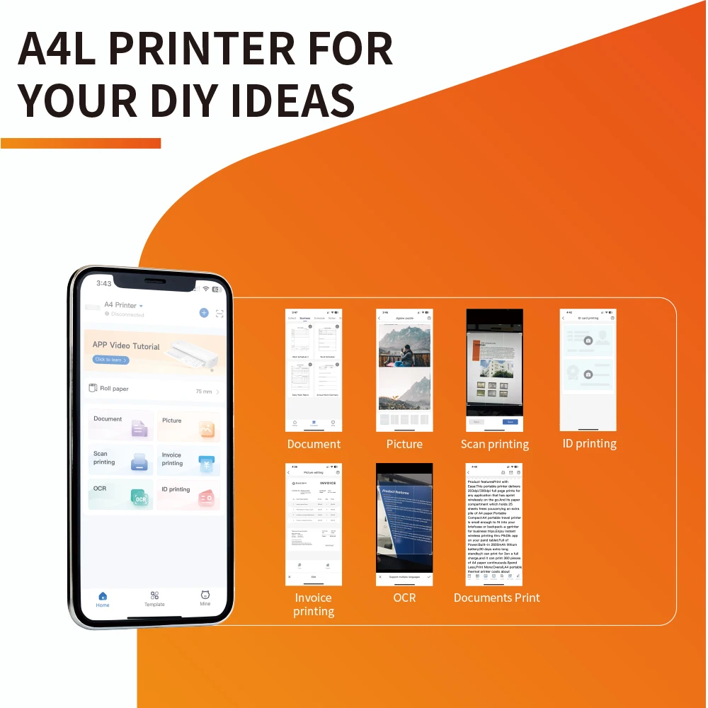 Portable Thermal Printer A4 Size Compatible With Android Ios & Laptop Wireless Portable Printers