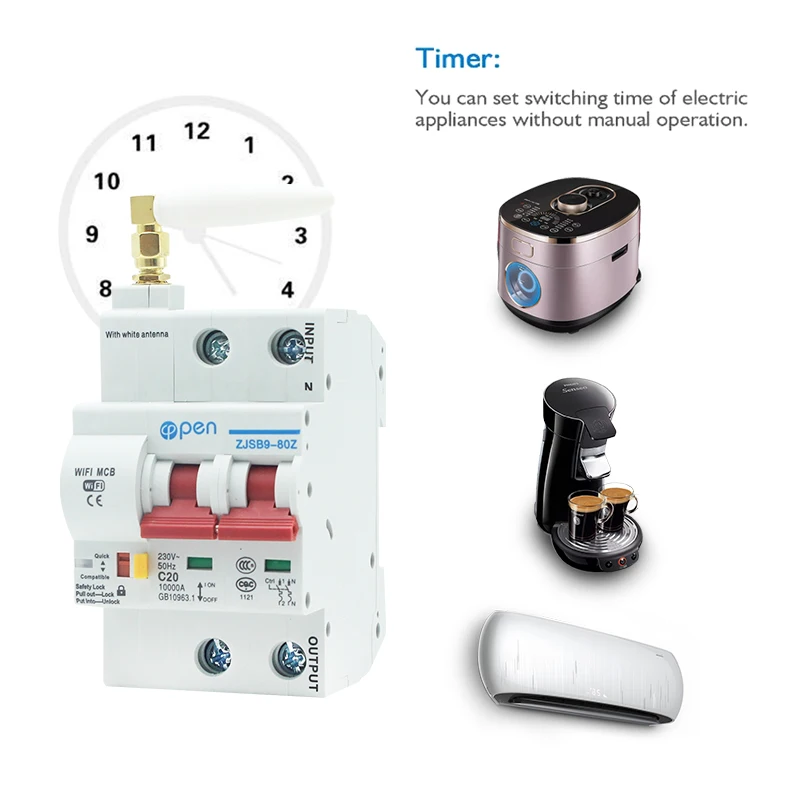 2P  for Alexa and Google Home with Overload Short Circuit protection C Curve  Remote Control Wifi Mcb Circuit Breaker
