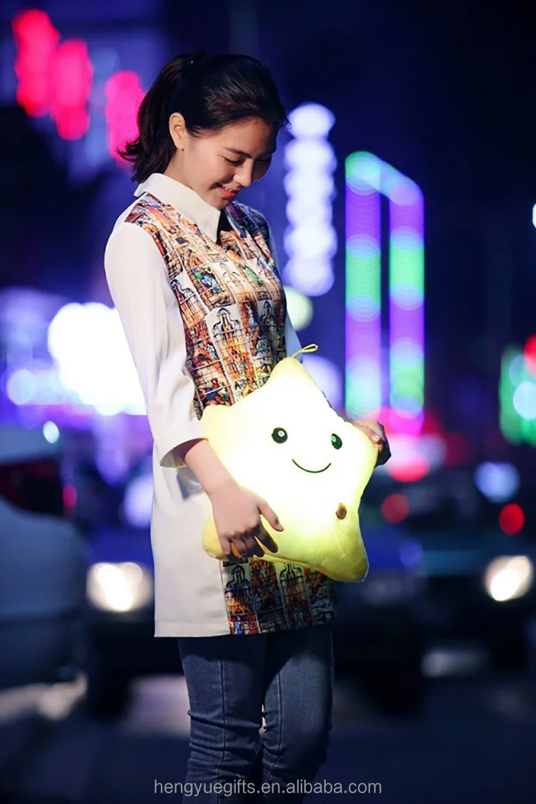 Valentine's Day Creative 34CM Glowing Pillow Led Light Colorful Luminous Stars Plush Toys For Kids Children