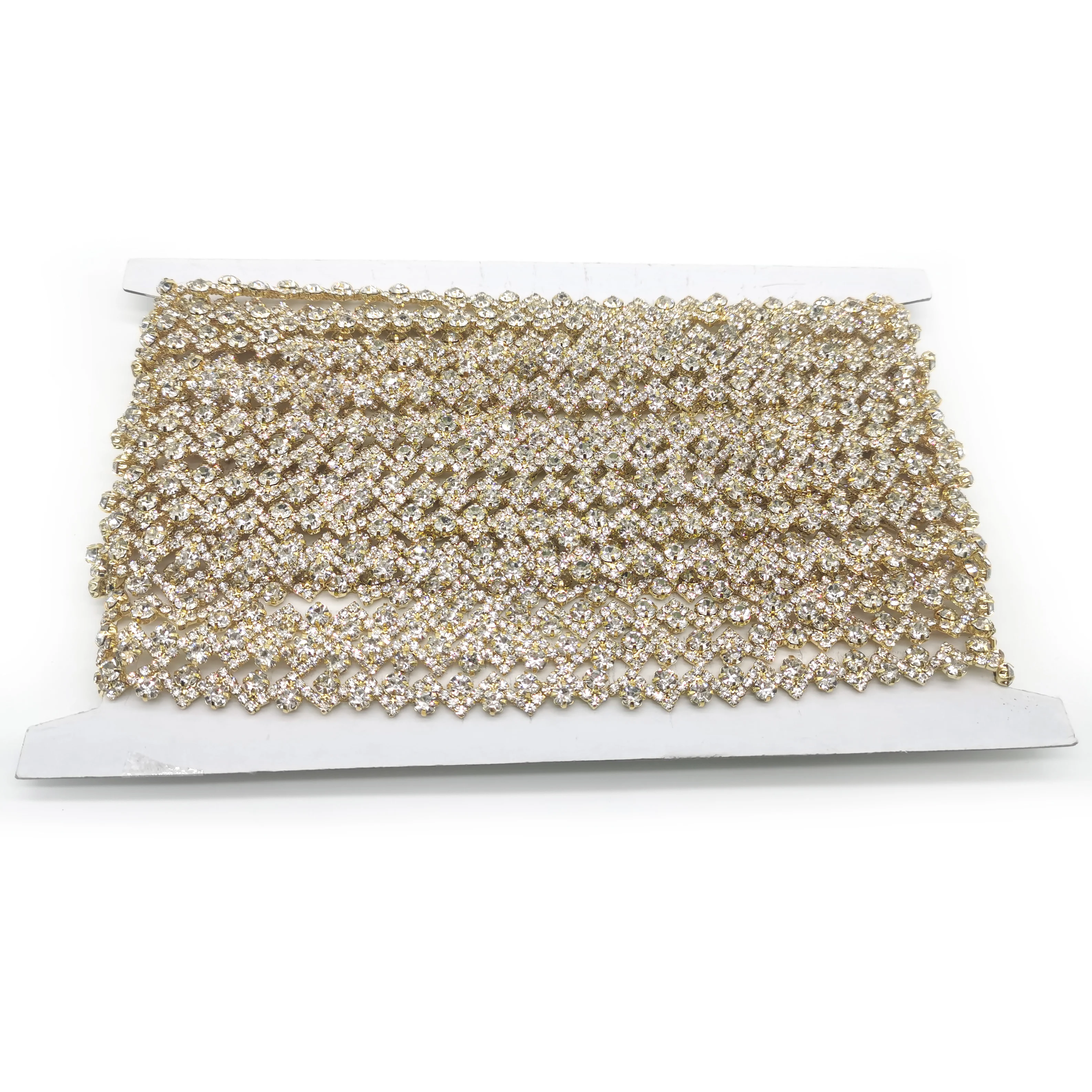 Cadena de diamantes de imitación de Metal y oro de 10mm de ancho, cadena de  adorno para novia, de cristal, venta al por mayor