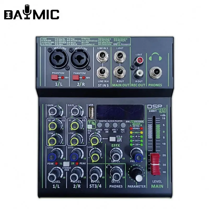 Daymic Portable Usb Audio Interface 4 Channel Audio Mixer Console Home  Studio Computer Recording 99 Dsp Effects - Buy 4 Channel Mixer,Sound Card  Mixer,Mini Audio Mixer Product on 