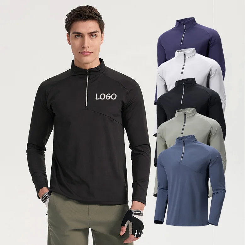 Custom Quick Dry Gym 1/4 Quarter Zip Top Fitness Crew Neck