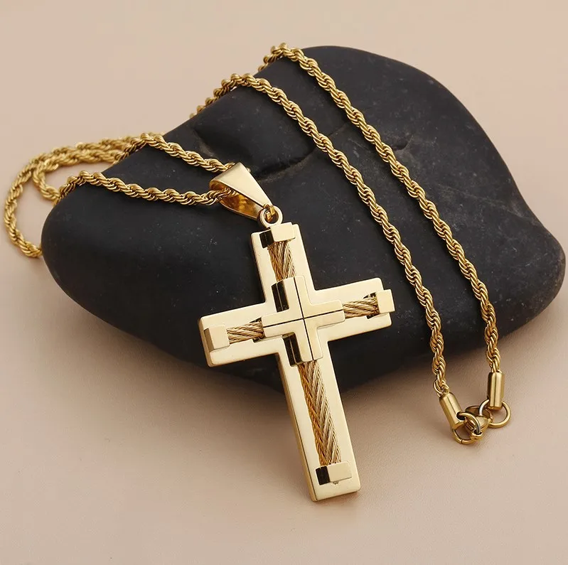 2023 Hot Sale Stainless Steel Big Cross Pendant 18k Gold Wholesale Titanium Steel Cross Necklace