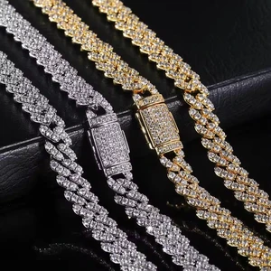 Wholesale Hip Hop Jewelry 8mm Single Row Iced Out Bling Zircon Diamond Rhinestone Cuban Link Chain Necklace for Men