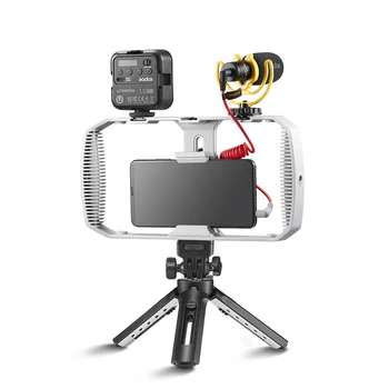 Godox VK1 Kit with Mobile Phone Holder Rabbit Cage Microphone LED6R Video Light Tripod for Smartphone Vlog Live Streaming