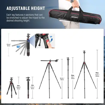 NEEWER 79 inch Camera Tripod Monopod with Center Column and Ball Head Aluminum, Arca Type QR Plate, Bag, Horizontal Tripod product image