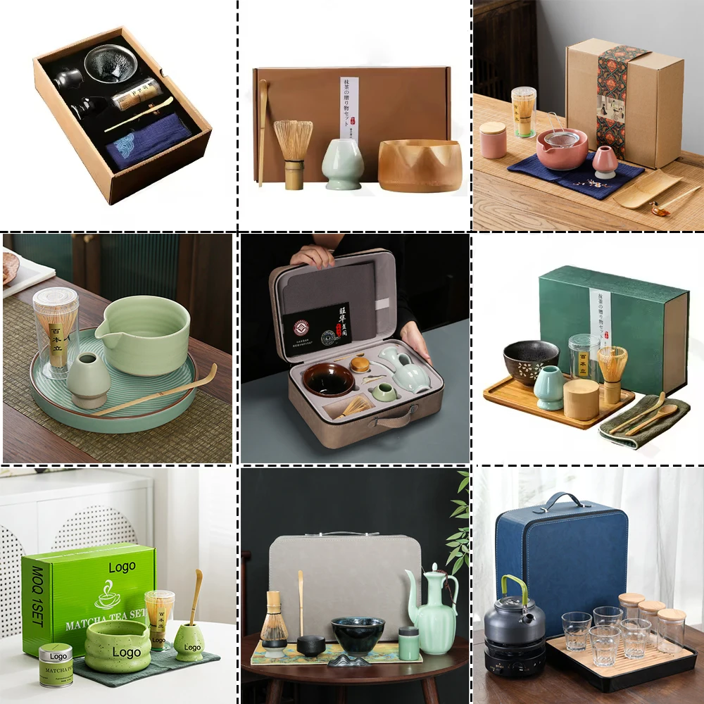 Custom Logo Matcha Tea Set 4 to 10 Pieces Japanese Matcha Bowl Tea Whisker Standing Bamboo Matcha Oem Set Whisk with Gift Box details