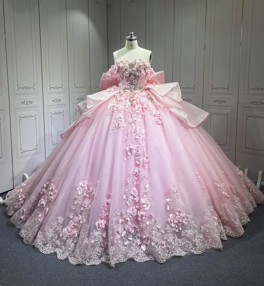 Wholesale Mumuleo Vestidos de 15 Quinceanera Fiesta Anos Quince 2025 Pink Quinceanera Dresses With Bowtie,2 Pieces