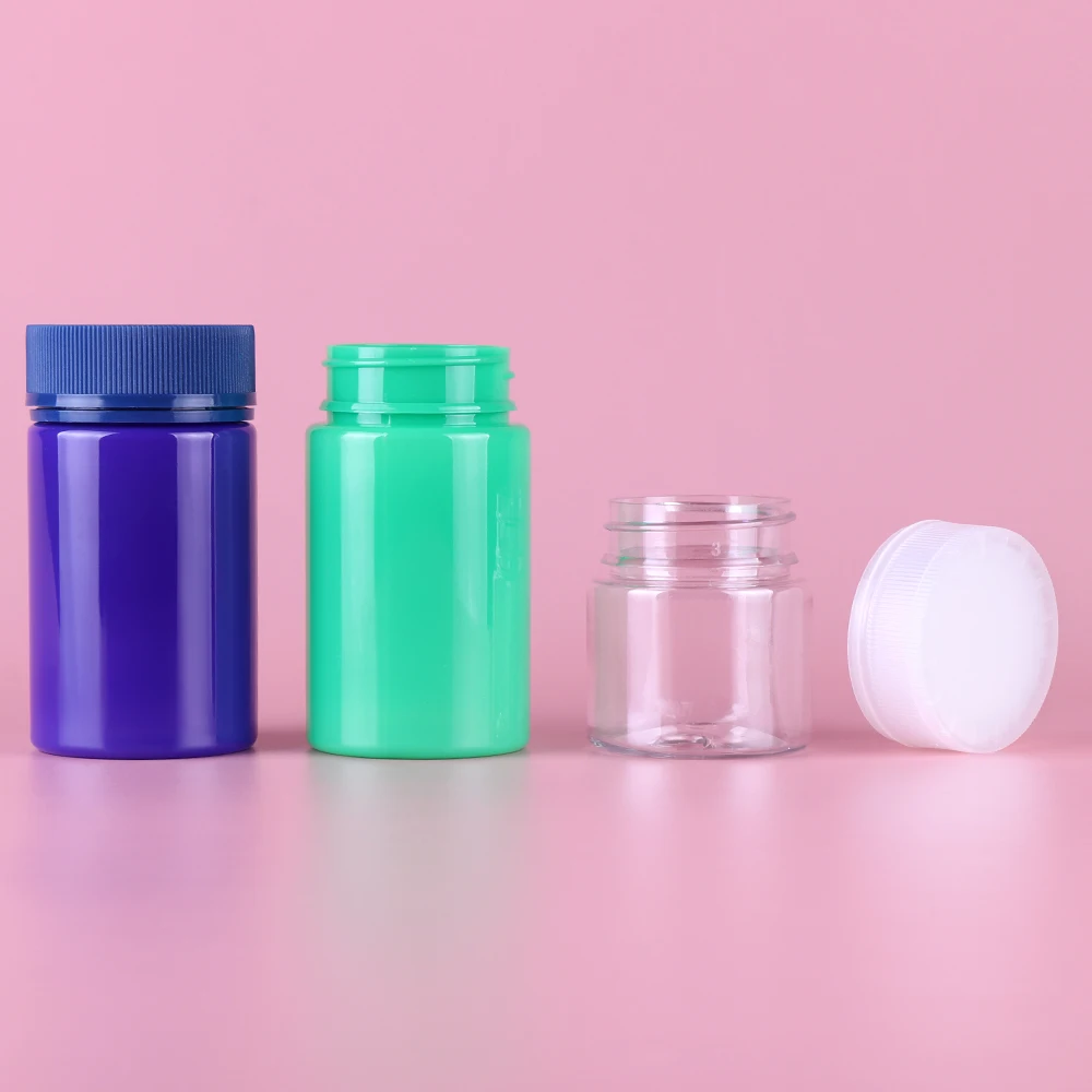 Vente en gros personnalisée 60 ml 100 ml 120 ml Pots en plastique PET transparents colorés avec bouchon plastique CRC