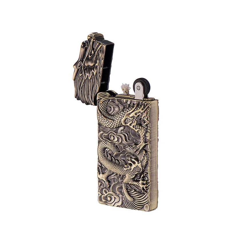 Pure Copper Oil Lighter Vintage Dragon Relief Kerosene Lighter Metal