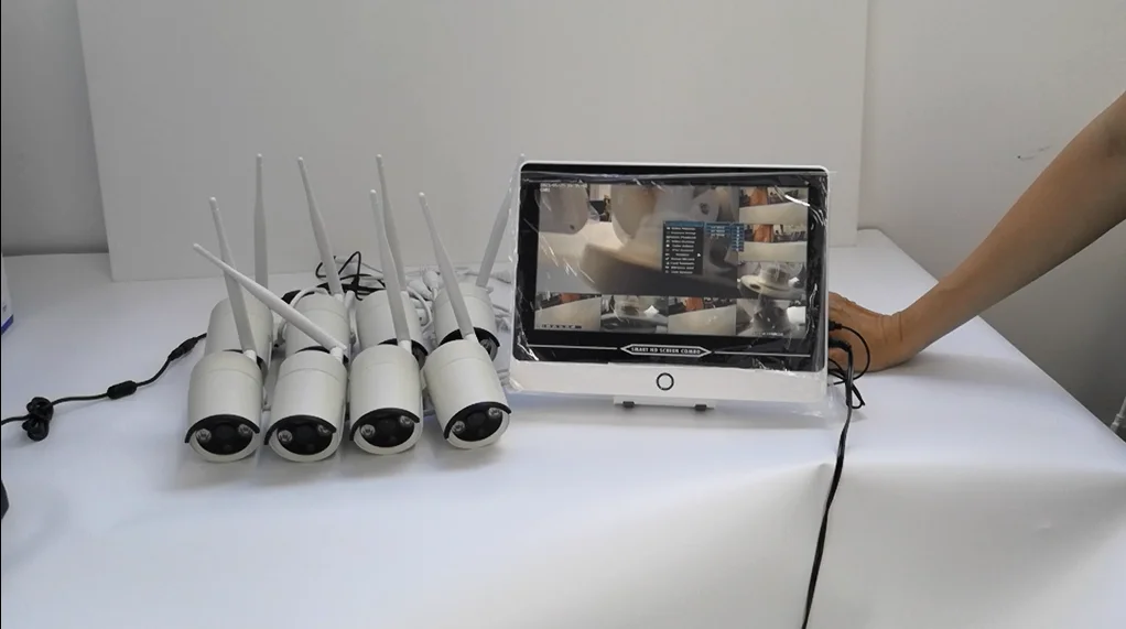 8 Channel HD Wifi NVR Kit 2MP Bullet IP Camera Wireless Cctv Cameras System with 12 Inch Monitor Screen