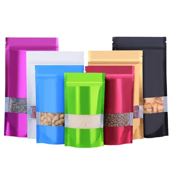 Custom Food Bag Stand Up Pouch Snack Plastic Spice Bag with Window Aluminum Foil Laminated Plastic Zipper Bags