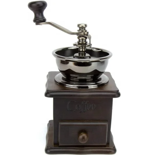 Manual Coffee Grinder Wooden Base with Drawer Coffee Bean Mill Vintage Antique Style Hand Crank