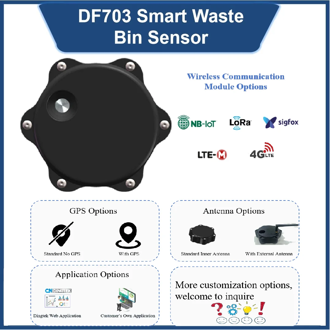 CNDINGTEK Smart NB IoT LoRaWAN 4G Ultrasonic Waste Trash Bin Fill Level Detection Sensor IP68 SDK Available DF703
