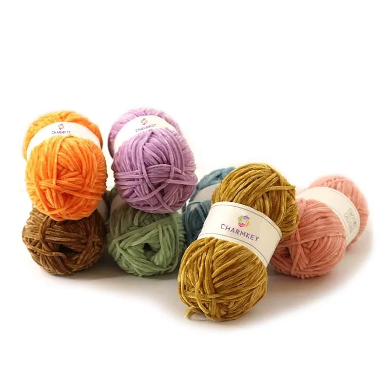 Wholesale Multicolor Soft Hand Knitted Thread 100% Polyester Chenille Velvet Yarn for Crochet Dolls