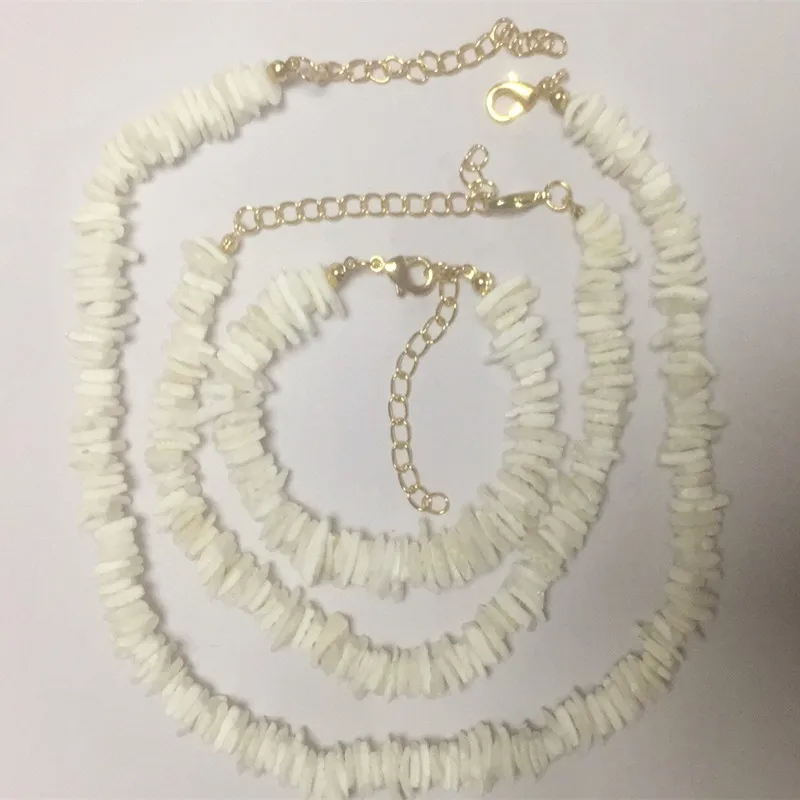 White Puka Shell Necklace Bracelet Anklet Hawaiian Clam Chip Surfer  Necklace Trendy Summer Beach Shell Choker