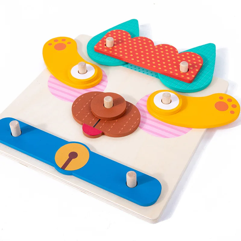 HOYE CRAFT Educational Toy Matching Expression Puzzle Assemble Blocks Toy Wooden Face Puzzle