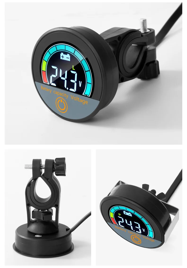 Waterproof Round Power Meter LCD DC 12V Battery Indicator Electric Vehicle Lead Acid Battery Lithium Battery 8-100V