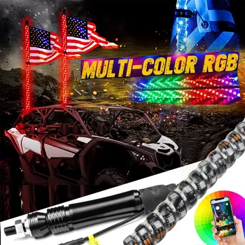Manufacturer Remote Safety Led Whips Chasing Colors Led Lighted Whip Antenna Flag Light For Atv Utv Offroad Vehicle Rzr