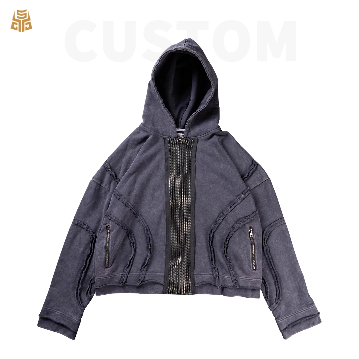 Hip Hop Retro Black Hoodie Goth Punk Washed  Y2k Zip up Vintage Hoodie Oversized Streetwear Design Heavyweight Hoodie for Men