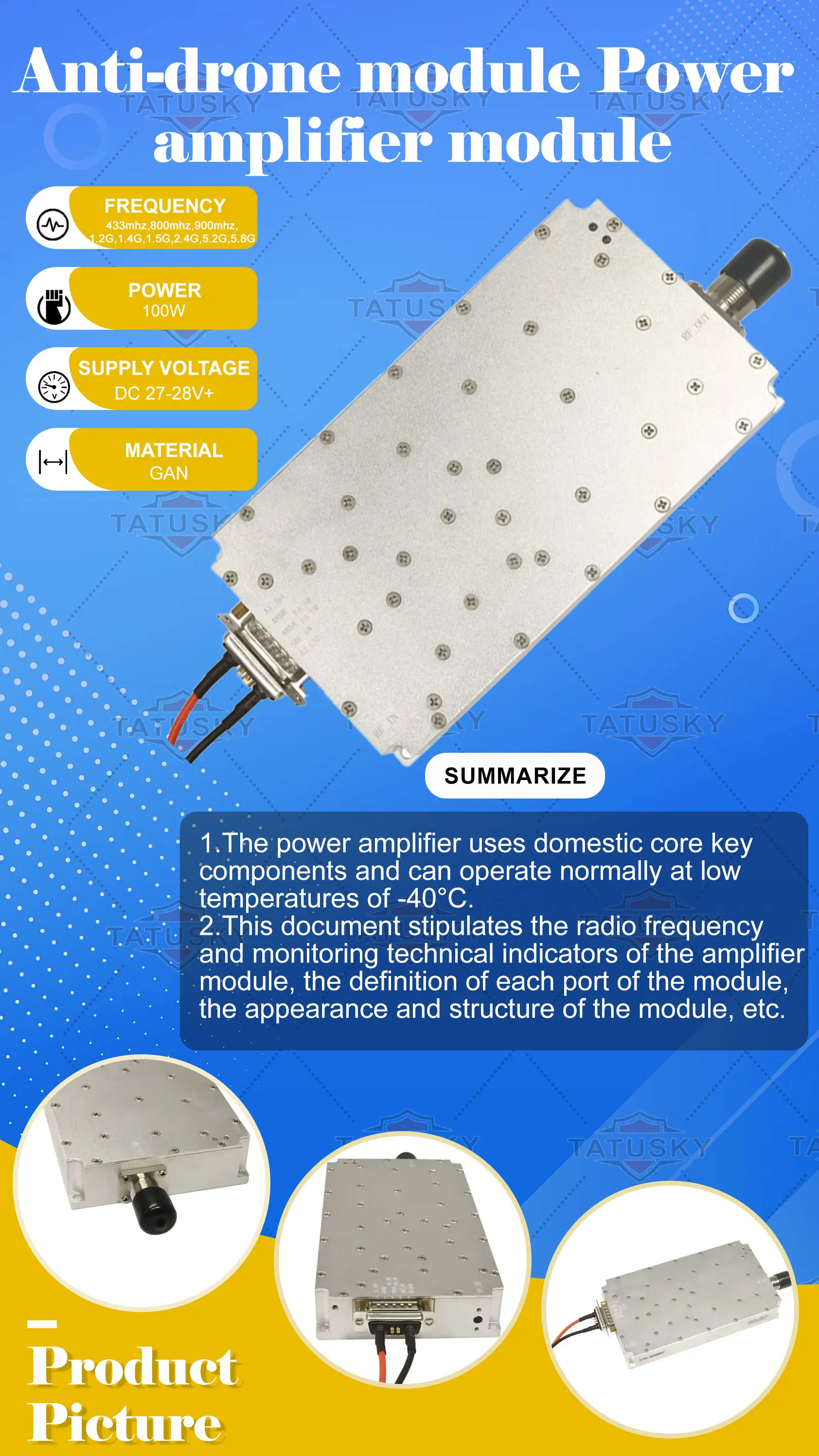 5.8g 100w Gan Amplifier Drone Counter Module For Anti Drone System Anti