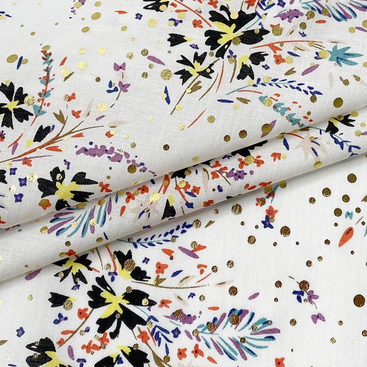 Урожай тканые 100% хлопок с рисунком в виде ромашек и бандана в горошек дизайн тиснения фольгой блестящей ткани класса люкс для весеннее и летнее платье для девочек комплект из рубашки и юбки