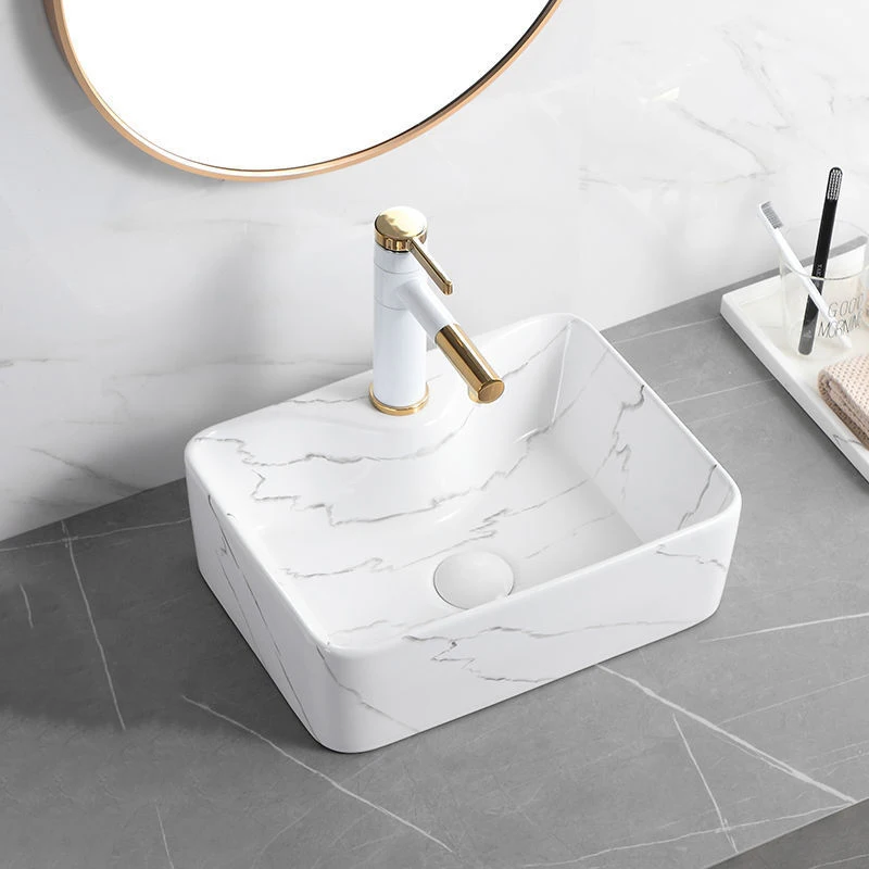 Calacatta white marble washbasin ceramic art basin hotel home bathroom oval hand wash basin sink manufacture