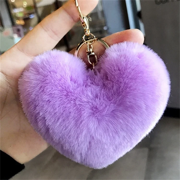 Plush Ball Keychain Pendant Heart Shape Key Ring Bag Purse