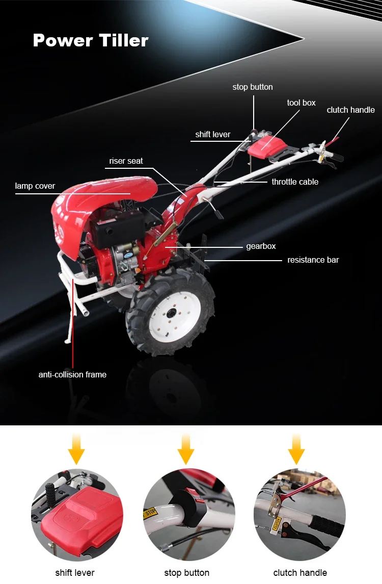 7.5hp Gasoline Hand Earth Cultivator Motoculteur Walking Tractor Tiller ...