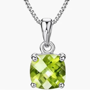 Sterling Silver Square Natural Crystal Pendant Necklace Women Fine Jewelry Custom Gemstone Birthstone