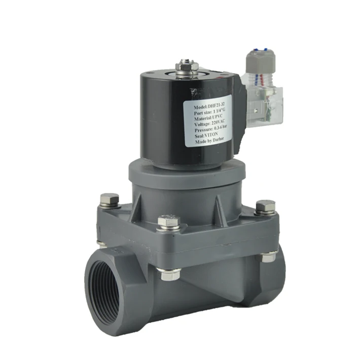 Darhor DN32 DN40 pilot Operated Anti Resistant UPVC CPVC Solenoid Valve for Acid Alkali 220VAC 24VDC 12VDC