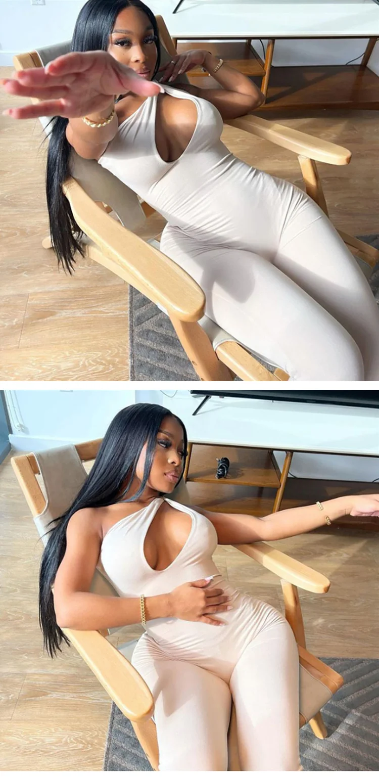 2021 Manufacturer hot selling item sexy one shoulder hollow out solid bodycon jumpsuit