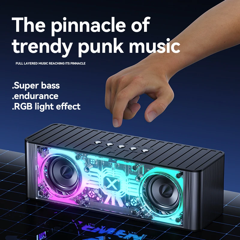 JY28PRO Cyberpunk Transparent Mecha Style  Portable Music Player Mech Small Steel Cannon bluetooth Speaker with Rgb Lights