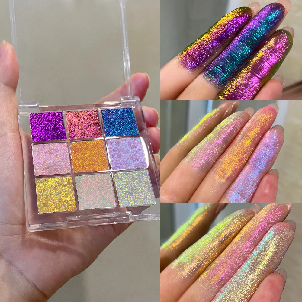 9 Multichrome Eyeshadow Palette Dense Color Multichrome Makeup Shimmer Pastel Duochrome
